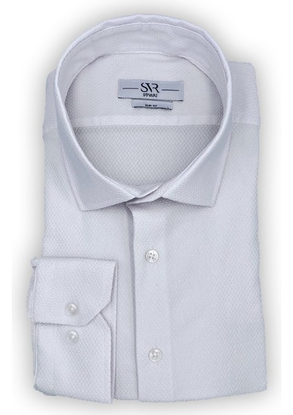 Premium Verev Desenli Armürlü Slim Fit Likra Gömlek