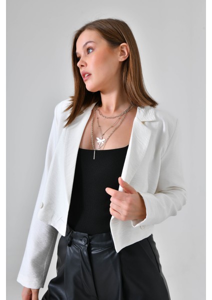 Beyaz Kruvaze Crop Blazer Ceket modelleri