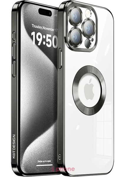 Apple iPhone 15 Pro Max Kılıf Kamera Mercek Üstü Cam Korumalı Logo Açık Renkli Arkası Şeffaf Titanium Case Omega