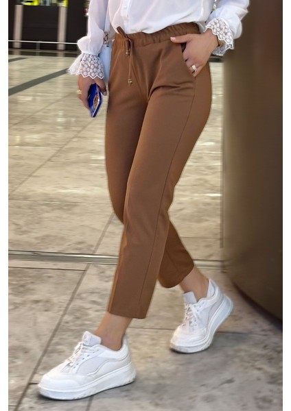 Zülal Beli Lastikli Cepli Pantolon 651 - Taba modelleri
