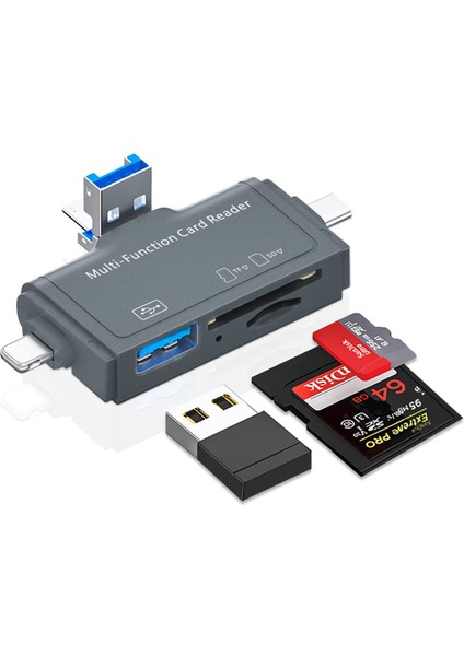 USB Ligtning iphone - iPad Uyumlu ve Type-C Girişli Kart Okuyucu Multi Otg USB C Adapter Sd Tf Micro Card Reader Micro USB Adapter iphone Lighting Için Dönüştürücü ADS-368