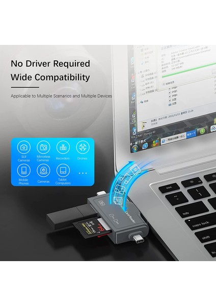 USB Ligtning iphone - iPad Uyumlu ve Type-C Girişli Kart Okuyucu Multi Otg USB C Adapter Sd Tf Micro Card Reader Micro USB Adapter iphone Lighting Için Dönüştürücü ADS-368