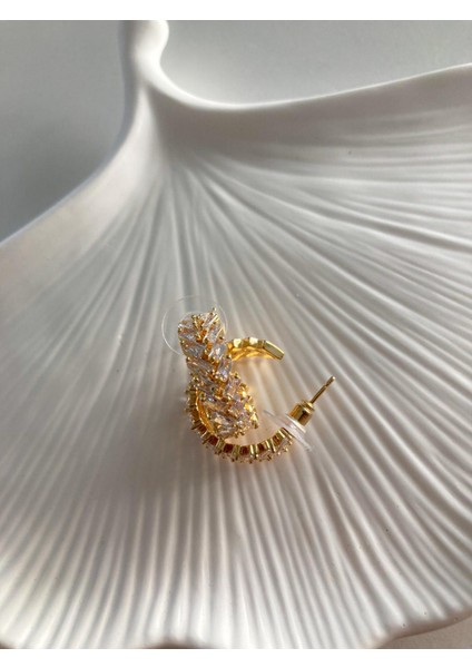 Zirkon Taş Gold Küpe