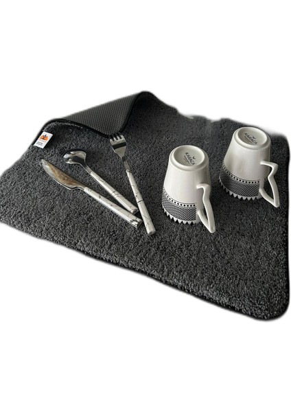 Çift Taraflı Koyu Gri Bulaşıklık Mikrofiber Bulaşık Kurulama Matı Altlığı Gri Desen 36*45CM modelleri