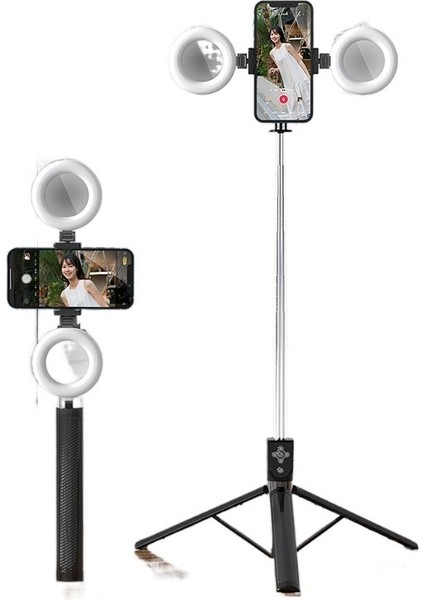 Selfie Çubuğu Çok Işlevli Entegre Tripod Dolgu Işığı Tek Işık Çift Işık (Yurt Dışından)
