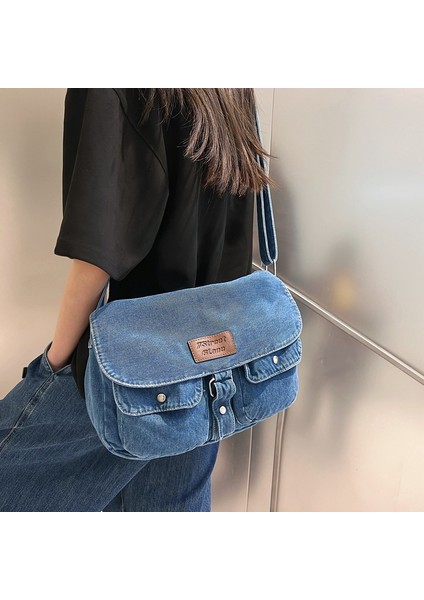 Ilkbahar ve Yaz Orijinal Şık Küçük Taze Çapraz Omuz Denim Vahşi Büyük Kapasiteli Omuz Çantası (Yurt Dışından) modelleri