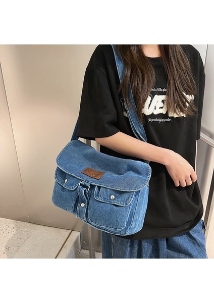 Ilkbahar ve Yaz Orijinal Şık Küçük Taze Çapraz Omuz Denim Vahşi Büyük Kapasiteli Omuz Çantası (Yurt Dışından) fırsatları