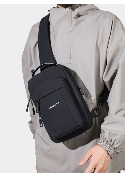 Crossbody Erkek Omuz Büyük Kapasiteli Sırt Erkek Şarj Su Geçirmez Eğlence Çok Fonksiyonlu Göğüs Çantası (Yurt Dışından)