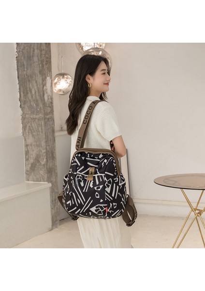 Siyah ve Beyaz Yıldırım Desenli Kadın Moda Oxford Bez Baskılı Bayan Sırt Büyük Kapasite Çantası (Yurt Dışından) fiyatları