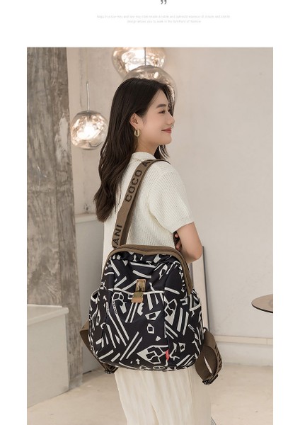 Siyah ve Beyaz Yıldırım Desenli Kadın Moda Oxford Bez Baskılı Bayan Sırt Büyük Kapasite Çantası (Yurt Dışından) modelleri