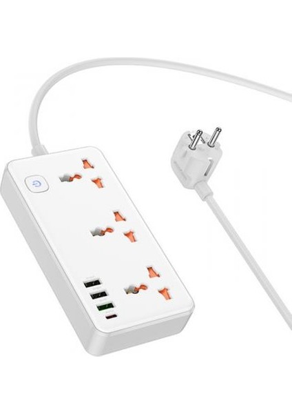 Hc Seri Multifonksiyonel 2500W Priz Çoğaltıcı Şarj Aleti 3 USB 30W Type-C Girişli Şarj Stand
