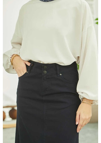 2254- Klasik Gabardin Etek Lacivert
