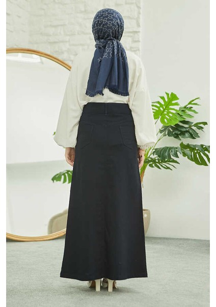 2254- Klasik Gabardin Etek Lacivert