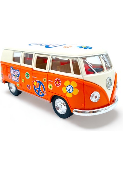 Peda Toy Metal Model Volkswagen Transporter Lisanslı Çiçekli Araç Die-Cast Araba 1,36 Çek Bırak Kapı Aç Kapa