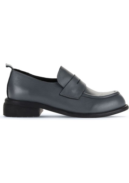 Gri Deri Kadın Loafer 01Wz6804