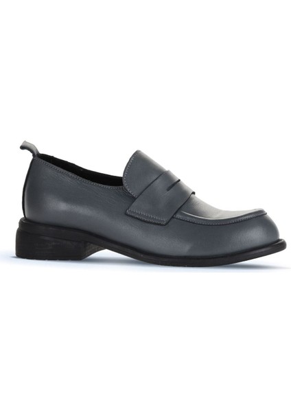Gri Deri Kadın Loafer 01Wz6804