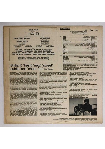 Hair The American Tribal Love Rock Musical Lp Plak