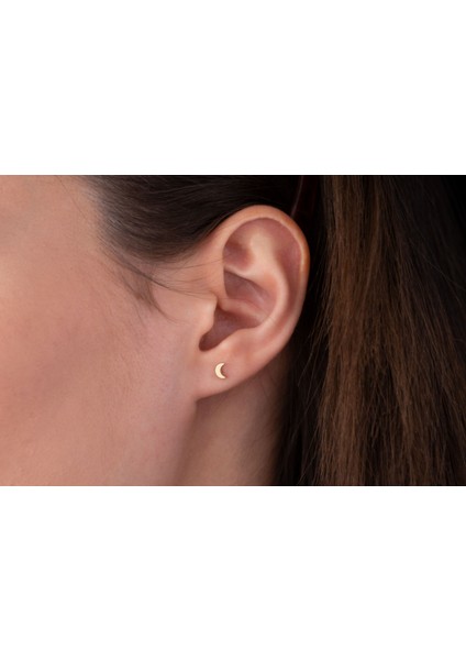 Mini Ay Tragus Piercing 14 Ayar Altın