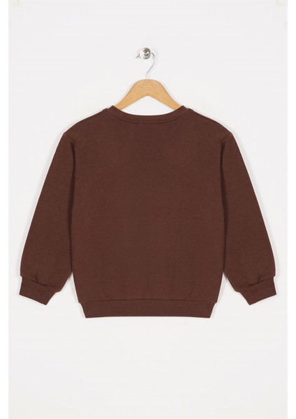 Kız Çocuk Kahverengi Renkli Yesterday Baskılı Sweatshirt