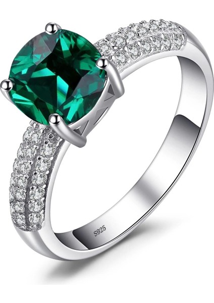 Zümrüt Taşlı Diamond Yarımtur Tektaş Kadın Gümüş Yüzük