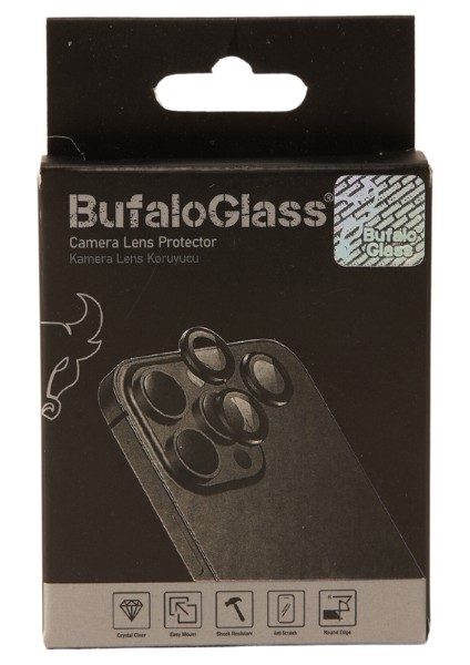 BufaloGlass iPhone 15 Pro/Max Black Premium Siyah Lens Koruyucu/ Mineral Camera Protector
