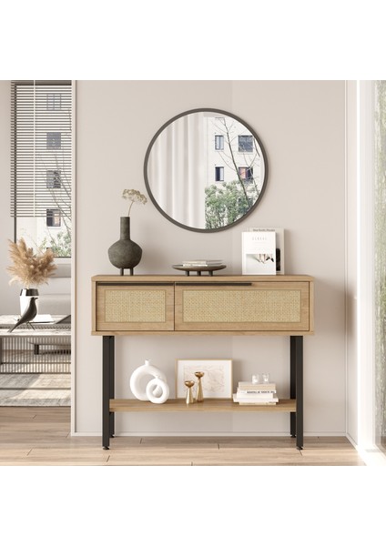 Ocean Dresuar Aynalı Kapaklı Metal Ayaklı Uv Baskı Sepet-Jüt ON12-SU