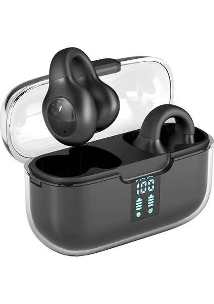 Kulak Klipsi Bluetooth Kulaklıklar Büyük Güç Dijital Ekran Şeffaf Uzay Kapsülü Tws Spor Kulaklıklar-Beyaz (Yurt Dışından)