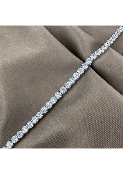 5 Mm. Su Yolu Pırlanta Kesim Rhodium Kaplama Kadın Gümüş Bileklik