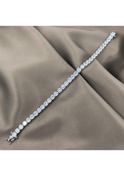 5 Mm. Su Yolu Pırlanta Kesim Rhodium Kaplama Kadın Gümüş Bileklik fiyatları