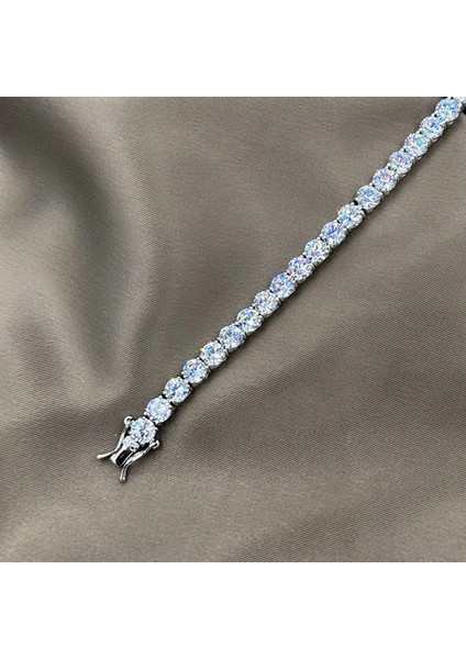 5 Mm. Su Yolu Pırlanta Kesim Rhodium Kaplama Kadın Gümüş Bileklik modelleri