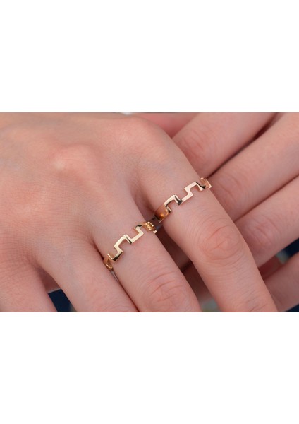 Labirent Merdiven Yüzük Yüzük 14 Ayar Altın