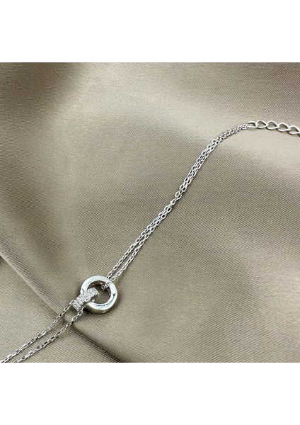 Semitas Çift Halkalı Rhodium Kaplama Kadın Gümüş Bileklik