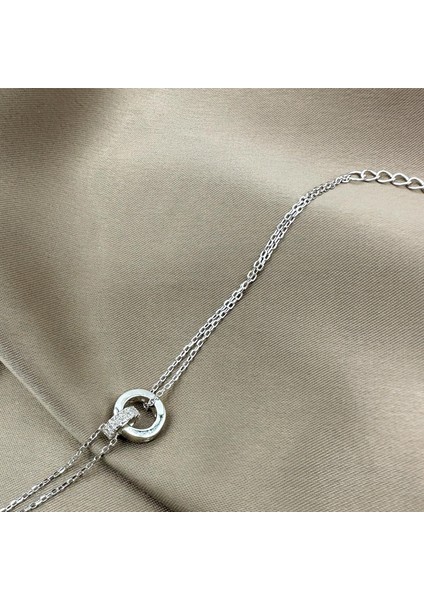 Semitas Çift Halkalı Rhodium Kaplama Kadın Gümüş Bileklik