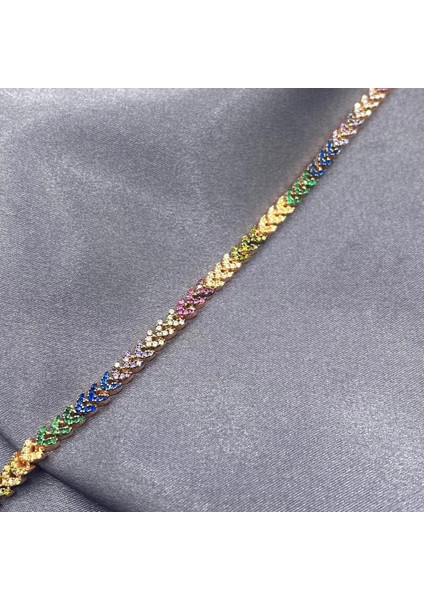 Renkli Zirkon Başak Rose Gold Kaplama Kadın Gümüş Bileklik
