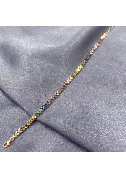 Renkli Zirkon Başak Rose Gold Kaplama Kadın Gümüş Bileklik fiyatları