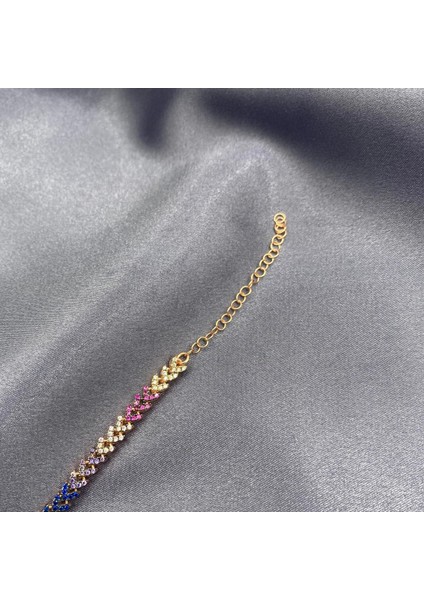 Renkli Zirkon Başak Rose Gold Kaplama Kadın Gümüş Bileklik fırsatları