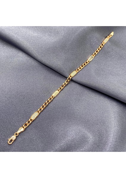 Şerit Taşlı Rose Gold Kaplama Kadın Gümüş Zincir Bileklik