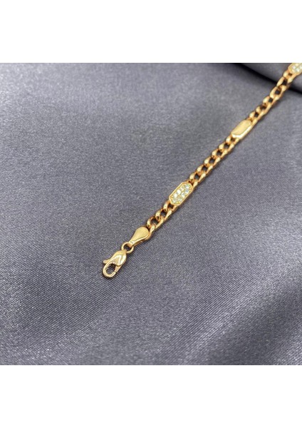 Şerit Taşlı Rose Gold Kaplama Kadın Gümüş Zincir Bileklik modelleri