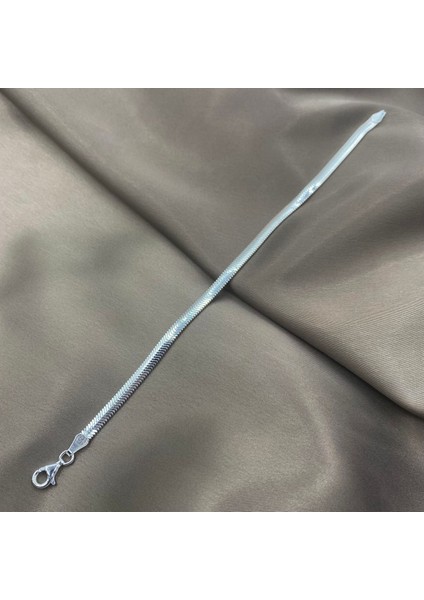 4 Mm. Balık Pulu Yılan Sırtı Rhodium Kaplama Kadın Gümüş Zincir Bileklik