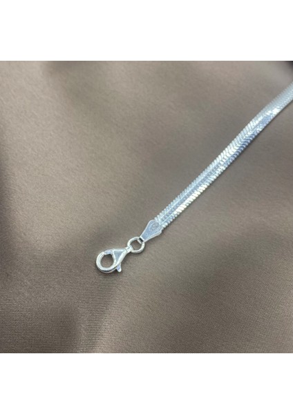 4 Mm. Balık Pulu Yılan Sırtı Rhodium Kaplama Kadın Gümüş Zincir Bileklik