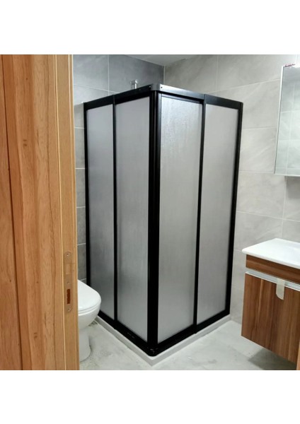 90X90 cm Kare Teknesiz Duşakabin Siyah Profil Plastik Camlı
