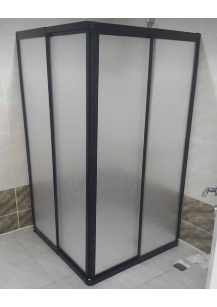 90X90 cm Kare Teknesiz Duşakabin Siyah Profil Plastik Camlı