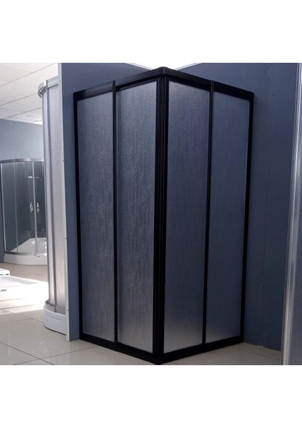 90X90 cm Kare Teknesiz Duşakabin Siyah Profil Plastik Camlı