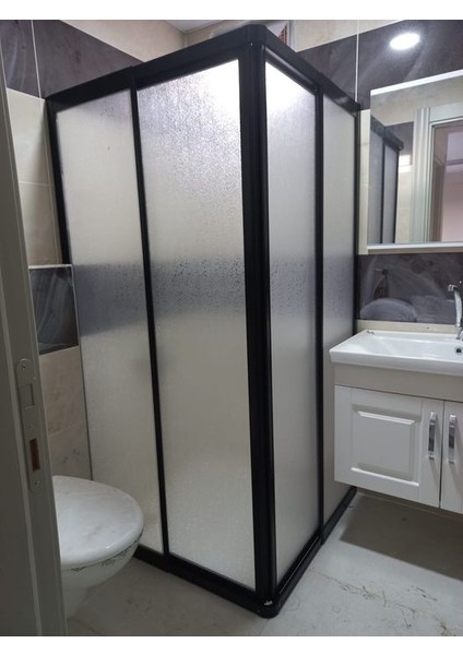 90X90 cm Kare Teknesiz Duşakabin Siyah Profil Plastik Camlı