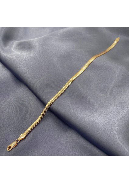 4 Mm. Balık Pulu Yılan Sırtı Rose Gold Kaplama Kadın Gümüş Zincir Bileklik