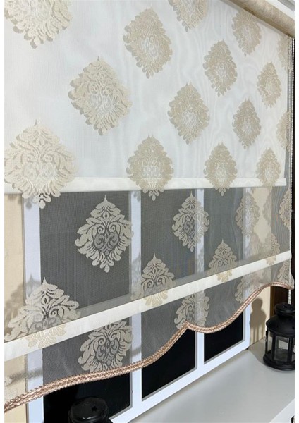 Çift Mekanizmalı Somon Tül Perde ve Ekru Stor Perde STB45239-V106 modelleri