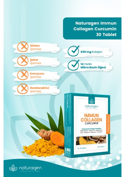 Immun Curcumin Zerdaçal - Beta Glukan - Bitamin A-B6-B12-C-D3-E - Selenyum - Çinko 30'lu Tablet