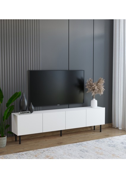 Minimalist 160 cm Demir Ayaklı Beyaz Tv Ünitesi - Ideal Ebatlarla Modern Tasarım