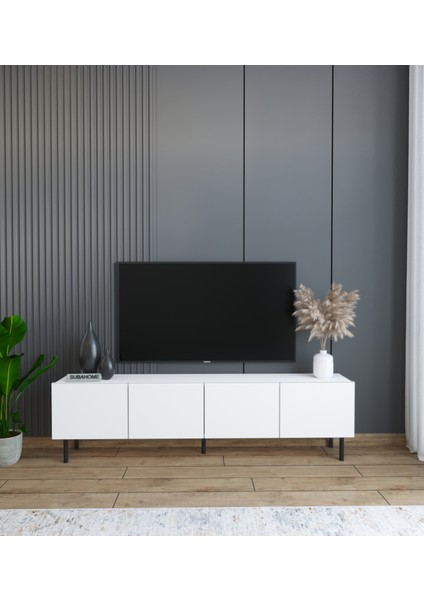 Minimalist 160 cm Demir Ayaklı Beyaz Tv Ünitesi - Ideal Ebatlarla Modern Tasarım