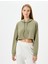 Spor Crop Kapşonlu Oversize Sweatshirt Modal Kumaş Uzun Kollu 3